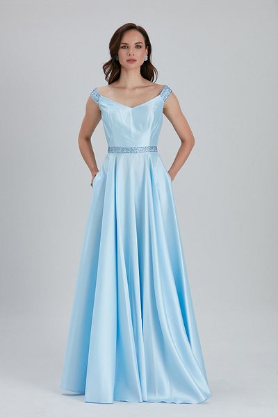 Neva Style Rochie de seara Bulava din satin albastru baby cu margele 44260bm