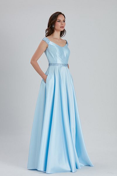 Neva Style Rochie de seara Bulava din satin albastru baby cu margele 44260bm