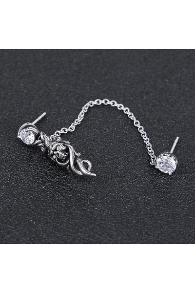 northstarshop Gothic Skull Hanging White Zircon Stone Vintage Nail Model 316l Steel Men's Earrings