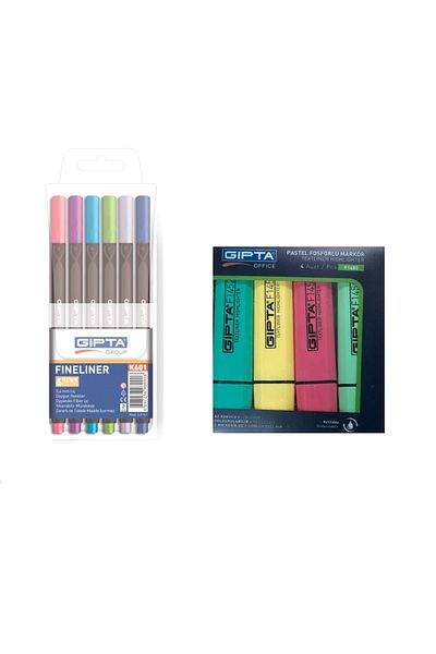 Gıpta 4 Color Pastel Highlighter + 6 Color Fineliner Set