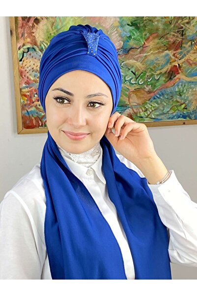 BUTİKAMBAR Hürrem Taşlı Tek Biritli Atkılı Saks Mavisi Bone
