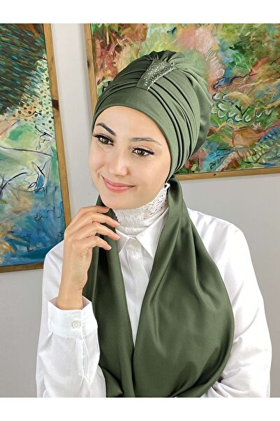 BUTİKAMBAR Hürrem Taşlı Tek Biritli Atkılı Kına Yeşili Bone