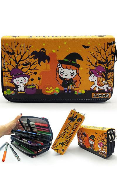 Limmy Μολυβοθήκη Halloween Cute Witch Kawai Organizer Θήκη για στυλό Vegan Δερμάτινη θήκη για στυλό τριών θέσεων