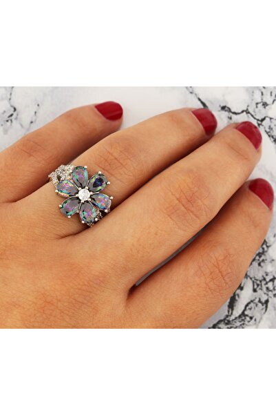 Silveranka 925 Ayar Gümüş Rodyumlu Manolya Çiçeği Gümüş Yüzük