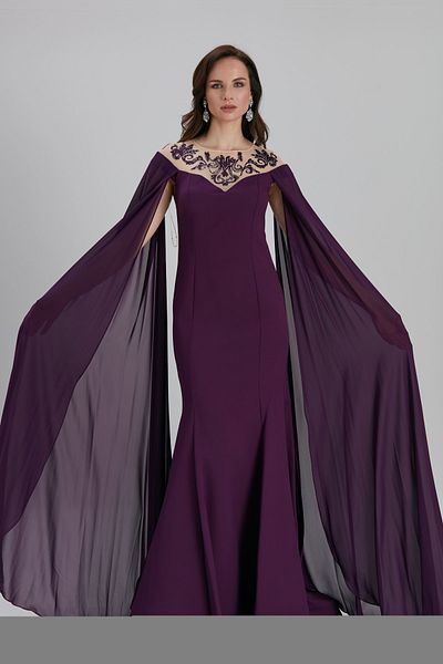 Neva Style Rochie de seara Bulava din satin prune cu pelerina 4411mu