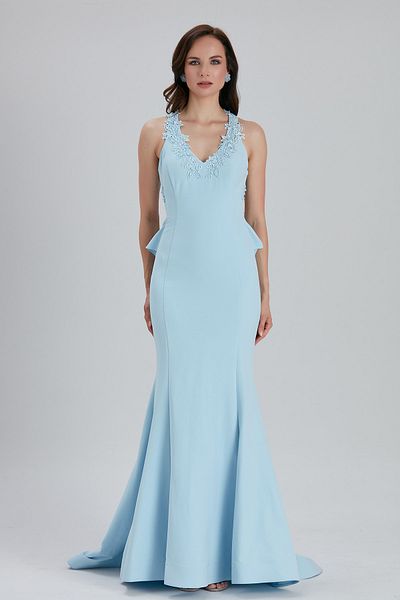 Neva Style Rochie de seara albastru baby cu detaliu flori 6419bm
