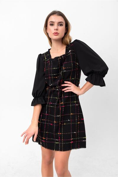 Swass Ekose Desenli Mini Elbise