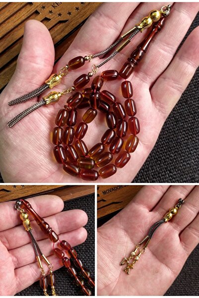 Modalyon 7*11 Mm Zeytin Yeşili Ateşi Kehribar Tesbih Kişiselleştirilebilir Is...