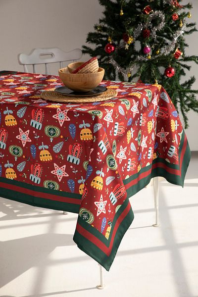 AYSHOME Ays Home New Year Pattern Red Tablecloth