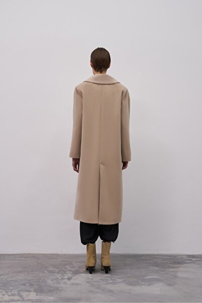 EBU Prive Kadın Kruvaze Kaşe Kaban Bej