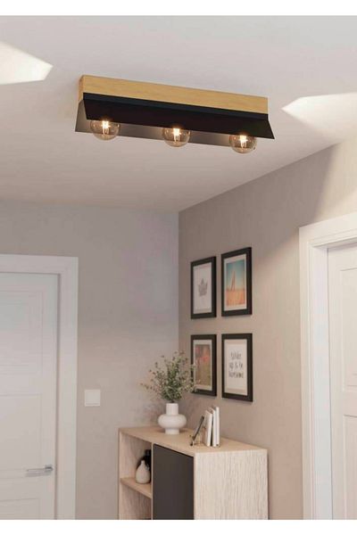 Eglo 900443   Indoor " Tarrafo " Black, Brown Color Steel, Wooden Ceiling Lamp Ip20 E27 Max: 3X4