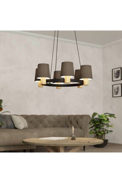 Eglo 43781 "EDALE" 70 Cm Çapında Çelik, Ahşap Siyah, Kahverengi Sarkıt Avize