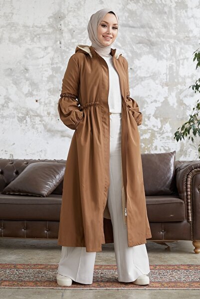 InStyle Balloon Sleeve Gathered Coat - Brown