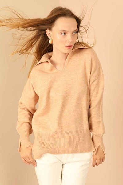 Lucax Pulover de damă cu textura moale-vyaka Pulover de damă-pulover de culoare piatră-pulover cu mâneci în V