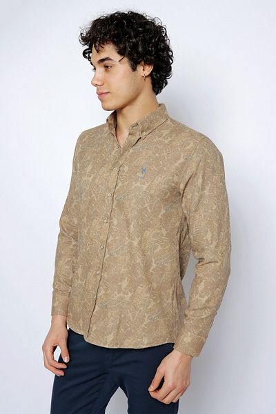 U.S. Polo Assn. Ανδρικό υφαντό κανονικό πουκάμισο με σχέδιο Camel