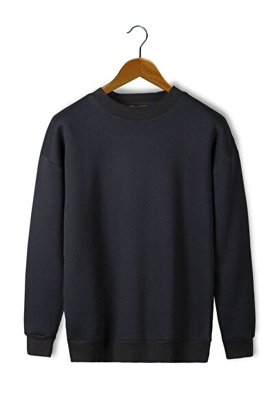 BUCADO Hanorac de bază, unisex, negru, supradimensionat, gros cu trei fire, c...