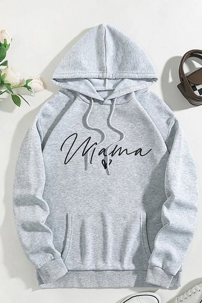 MODAGEN Gray Pregnant Mama Printed Oversize Hooded Sweatshirt