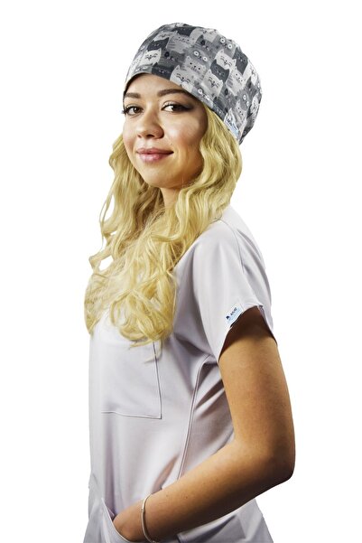 Nur Medikal Giyim Unisex Kadın Erkek Master Likra Gri Kediler Desenli Doktor ...