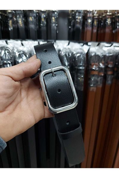 Kemerix 100% Genuine Leather Women's Black Belt with Silver Buckle