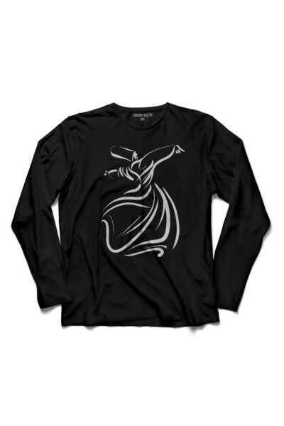 Kendim Seçtim Tricou negru cu mânecă lungă pentru bărbați, Mevlana Celaleddin Rumi, derviș învârtitor, sufism