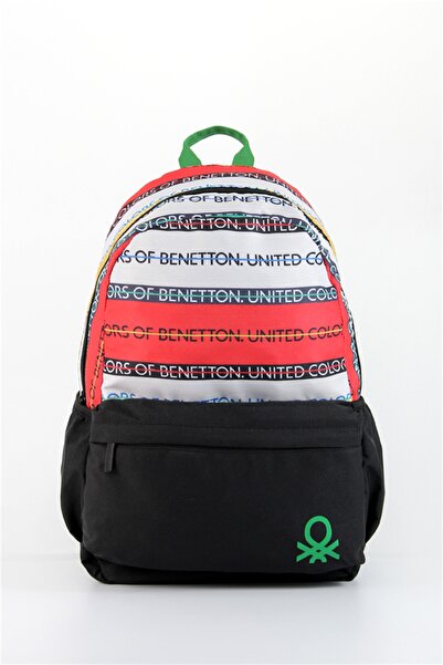 United Colors of Benetton Black Text Patterned Backpack 76131