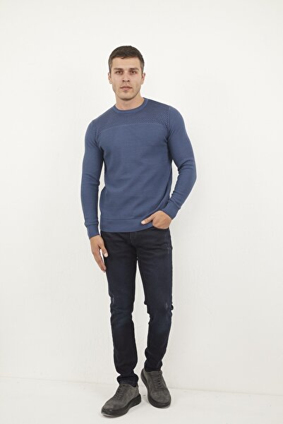 Voltaj طاقم الرقبة النيلي سترة تريكو