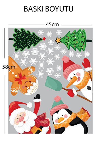 Genel Markalar Yılbaşı Dekoratif Noel Baba, Penguen, Kardan Adam, Kurabiye Adam Cam, Duvar, Kapı Sticker