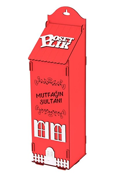 Genel Markalar KLES Ahşap Dekoratif Mutfak Için Poşetlik Saklama Kutusu Kırmızı