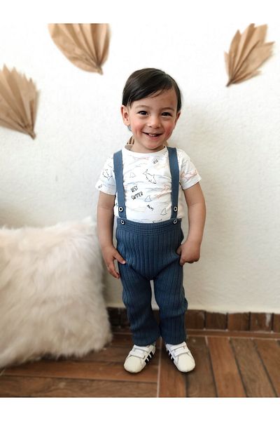 Asya Bebe Suspended Buttoned Baby Kids Knitwear Leggings Salopette Indigo