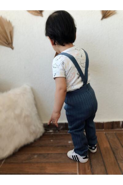 Asya Bebe Suspended Buttoned Baby Kids Knitwear Leggings Salopette Indigo