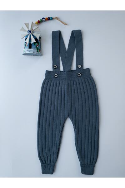 Asya Bebe Suspended Buttoned Baby Kids Knitwear Leggings Salopette Indigo