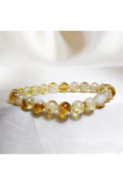 ILGIN DOĞAL TAŞ TAKI 8 Mm Sphere Cut Citrine Stone Bracelet - Money Stone