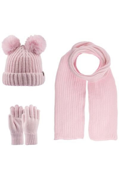 Kitti Waiter Girl Child Double Pompom Beret Scarf Glove Set K22180-07 Pink