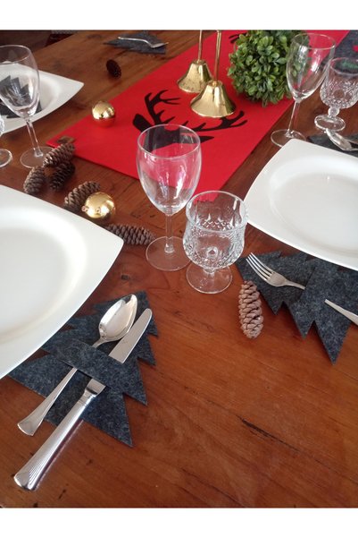 dilekolay Cutlery Case - Placemat - Tableware Presentation - Christmas Pine Tree - Set of 6