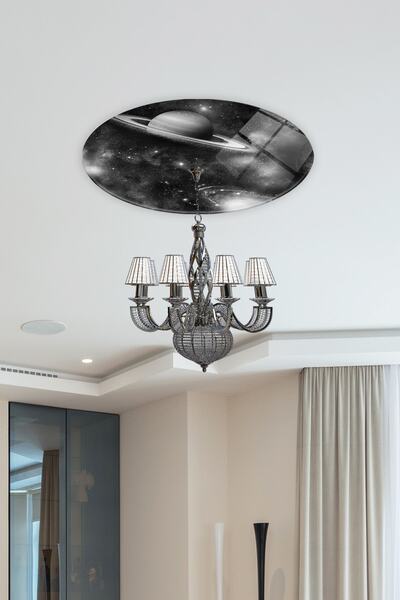 Decorita قلب الثريا الزجاجية |   نمط المجرة |   خلفية سوداء بيضاء |   50 سم × 50 سم