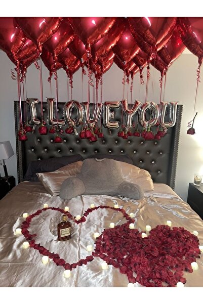 MFM Σετ μπαλόνια από ασημένιο φύλλο I Love You για πάρτι