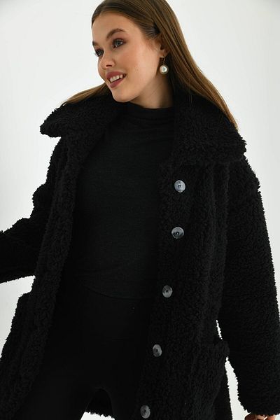 ECRİN MODA Palton de pluș cu nasturi