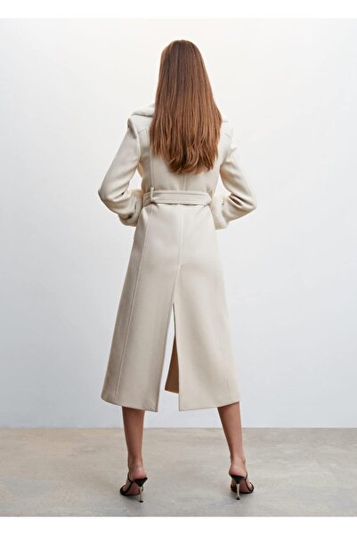 MANGO Woman Feathered Removable Collared Woolen Overcoat