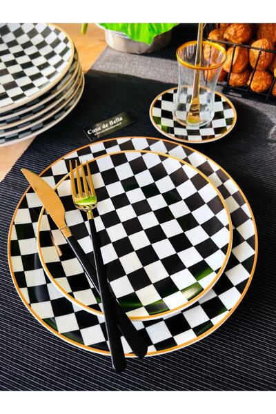 CASA DE BELLA Dama Desenli 6 Kişilik Porselen Pasta Tabağı