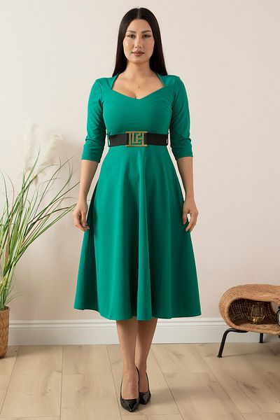 PULLIMM Capri Sleeve Heart Collar Belted Dress Ny3702