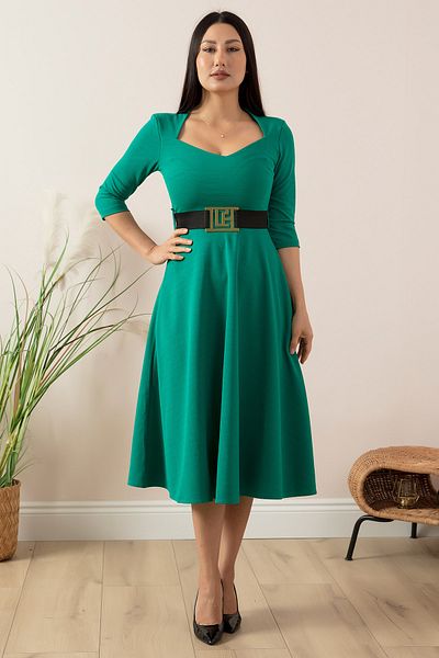 PULLIMM Capri Sleeve Heart Collar Belted Dress Ny3702