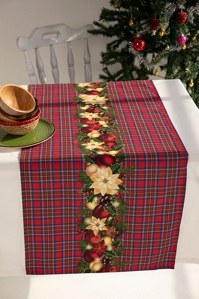 AYSHOME Ays Home Gingham Christmas Floral Runner