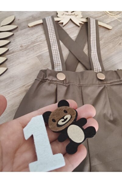 Feriatolye Teddy Bear Concept Brown Baby Boy Salopet Birthday Outfit