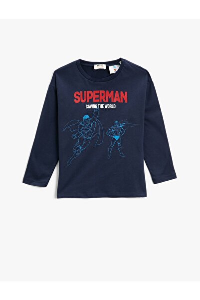 Koton Lizenziertes Langarm-T-Shirt mit Superman-Aufdruck