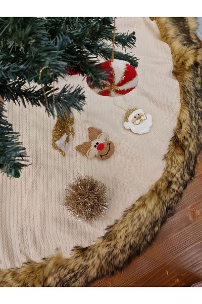 sevaradekor X Den Interiors Collection Tricotaj cu detaliu de blană Acoperire pentru brad de Crăciun Bej 100 Cm Diametru