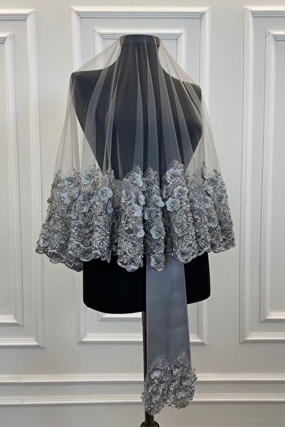 ZEYMERADE Gri Gelin Duvak Seti, Kına Duvağı, Vip Model