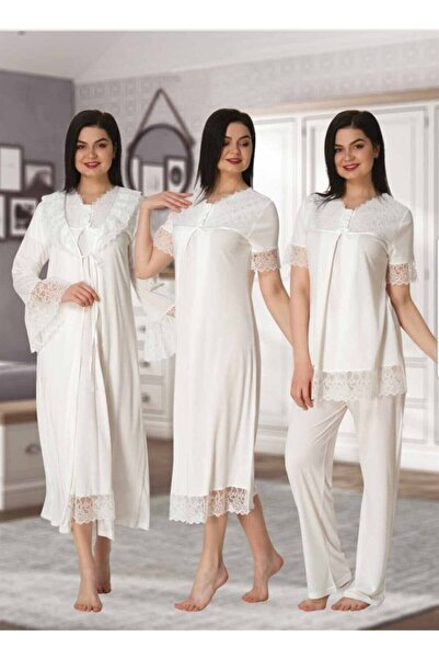 BEEMU Effort Γυναικείο Σετ Πυτζάμες Νυχτικό Μητρότητας Εκρού Σετ 4 τεμαχίων 5046