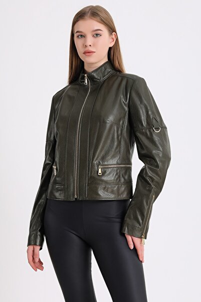 Leather Club Haki Golden Jumbo Deri Ceket