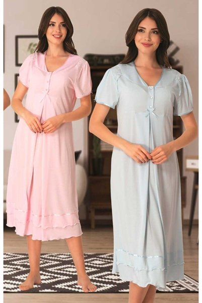 Effortt 8023 Pink Lace Maternity Nightgown