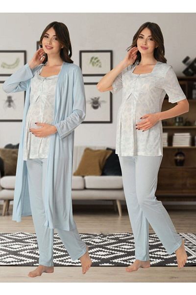 effort Set de pijamale de maternitate cu model albastru
